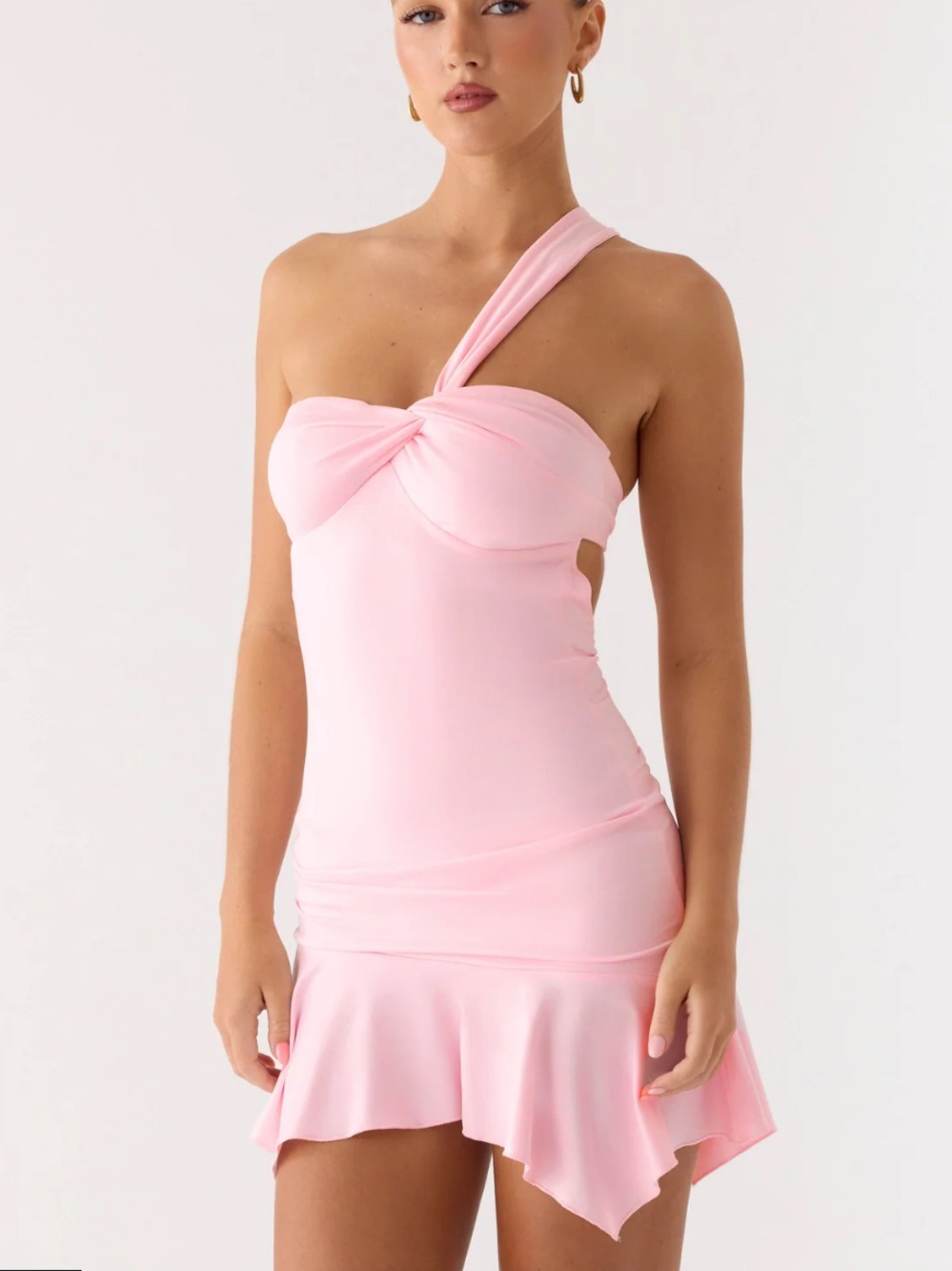 Peppermayo Blush One-Shoulder Twist Mini Dresse
